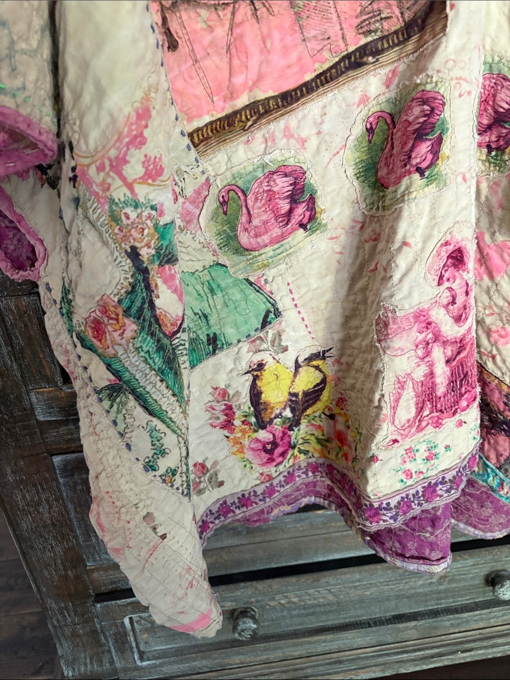Magnolia Pearl Cream Patchwork Poncho with Pink, Teal & Purple Accents - Picture 5 of 12